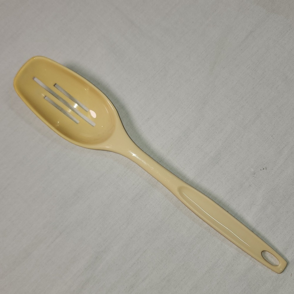 Foley Almond Beige Nylon Plastic Utensil Slotted Solid Spoon Vintage Retro 11 in